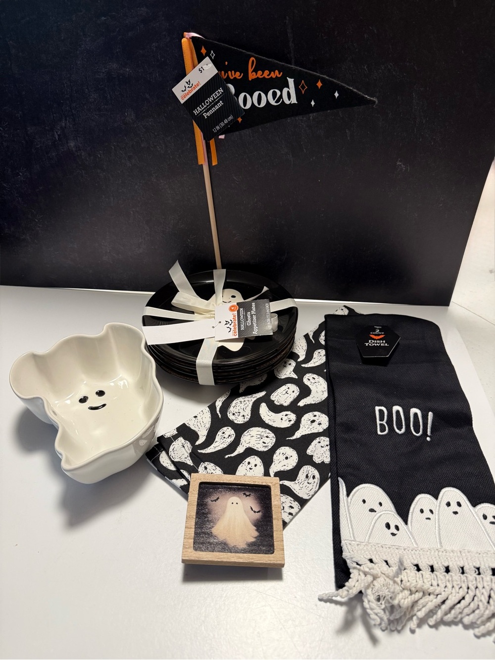 Halloween Boo Table Decor Set - Black & White Ghost Accents